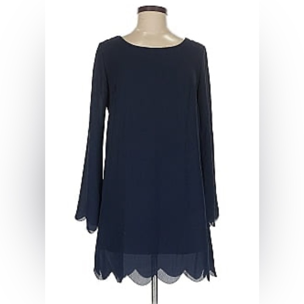 Peppermint Boutique Navy Blue Scallop Hem Long Sleeve Mini Dress.  Sz M